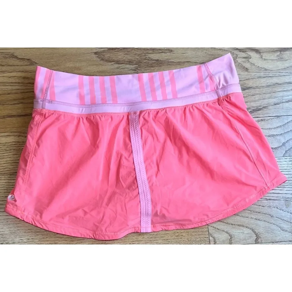 Lululemon Run Pace Skirt Pop Orange Pink Bleached Coral Ocean Stripe Sz 8